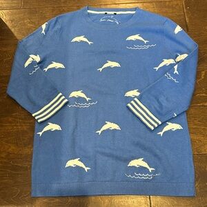 Dolphin blue Talbots sweater measures 18 PTP (small)